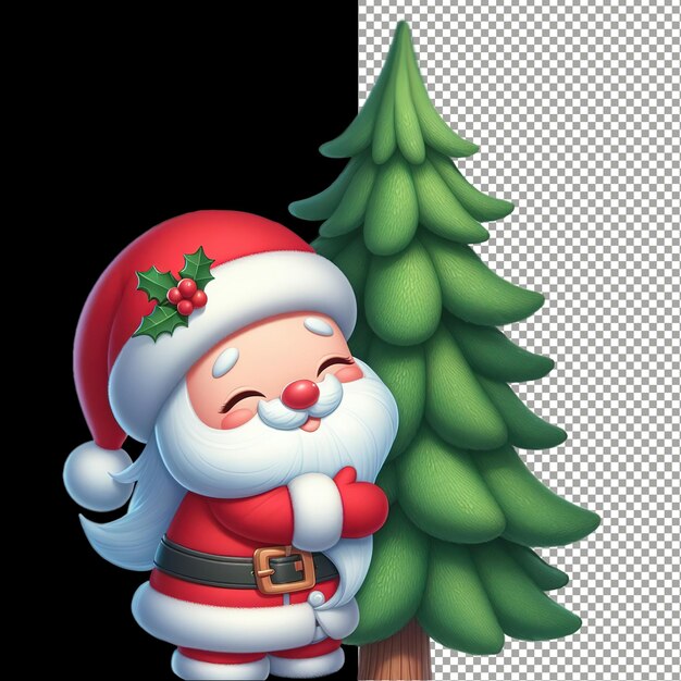 Santa Claus hugging tree cute illustrations transparent png wallpapers by Ai generated