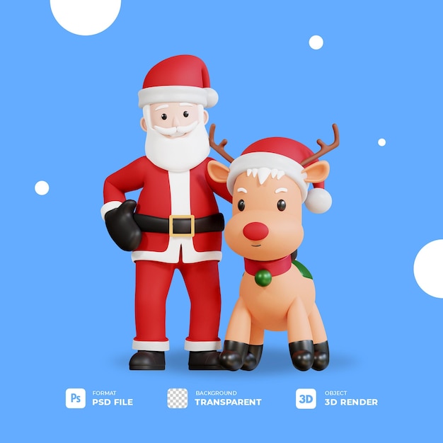 Santa claus mascot 3d character and christmas reindeer