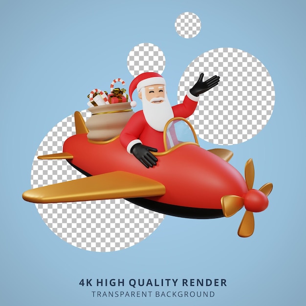 PSD santa claus mascot 3d character illustration driving a plane