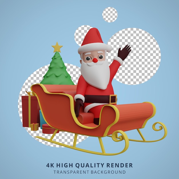 Santa claus mascotte 3d karakter illustratie santa claus train