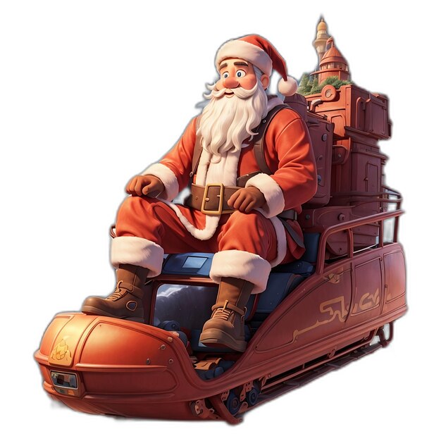 PSD santa claus riding on a sled with presents