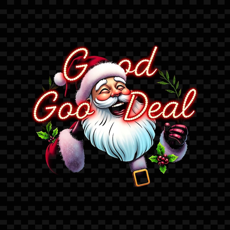 PSD a santa claus sign that says good deal