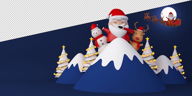 Santa claus, snowman and reindeers illustration