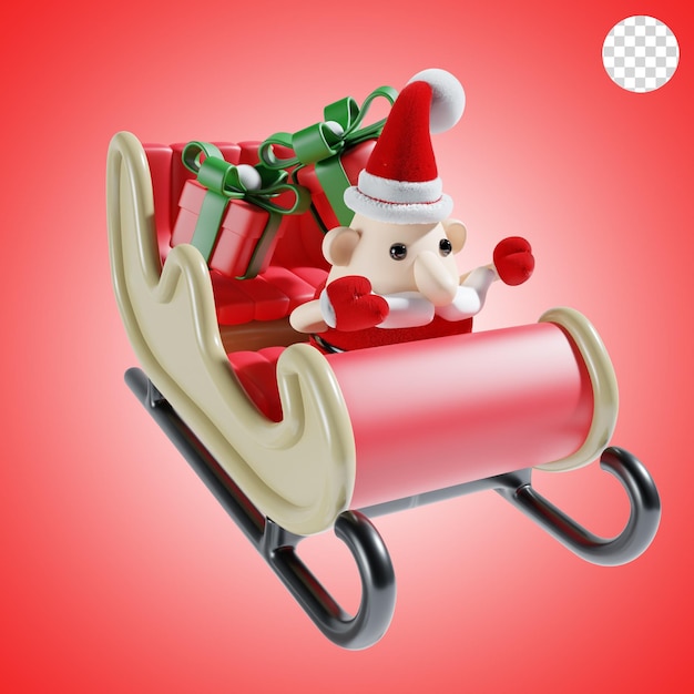 クリスマスの馬車とプレゼントのサンタクロース 3dイラスト