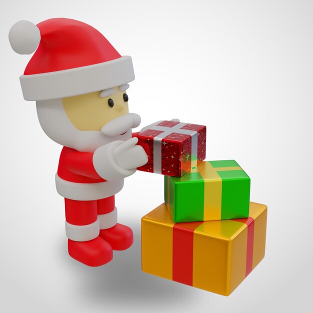 PSD サンタ クロースとギフト ボックス クリスマス 3 d イラスト