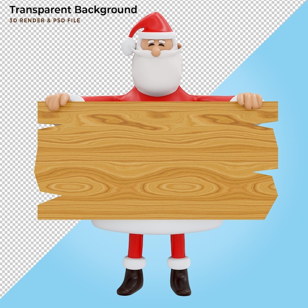 The Santa Claus with wood sign. 3D illustration