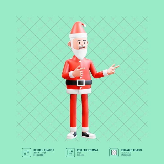 Santa clause pointing at something with a finger gun. hand gesture signals