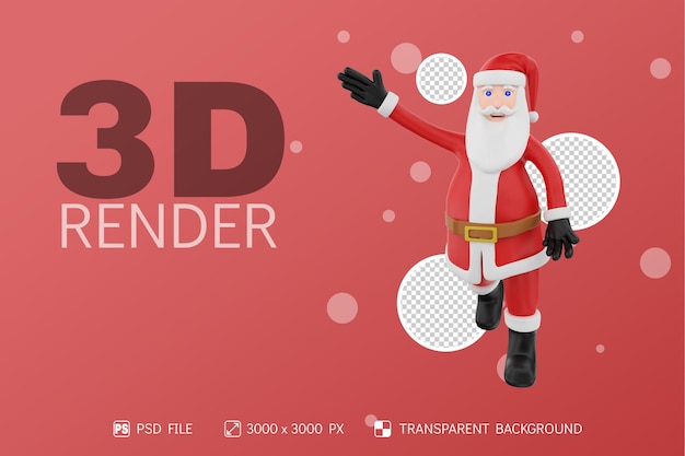 PSD santa front view with raise one hand 3d character isolated background