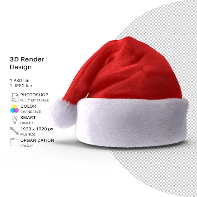 Cappello da babbo natale modellazione 3d file psd cappello da babbo natale realistico