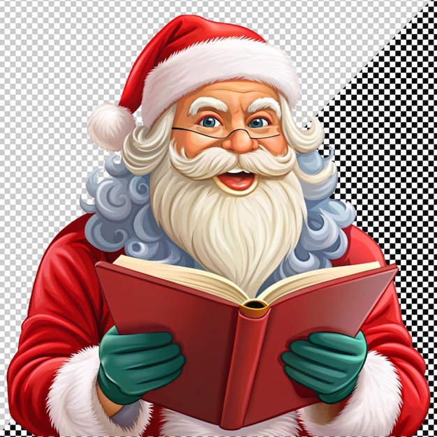 Санта читает книгу на прозрачном фоне