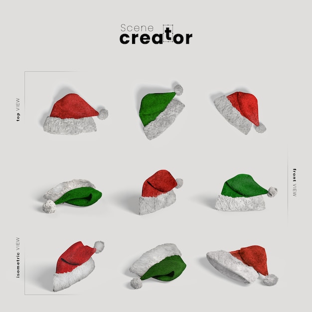 PSD santa's hat variety angles christmas scene creator