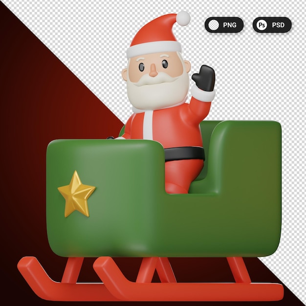 PSD santa sleigh christmas icon set rendering 3d