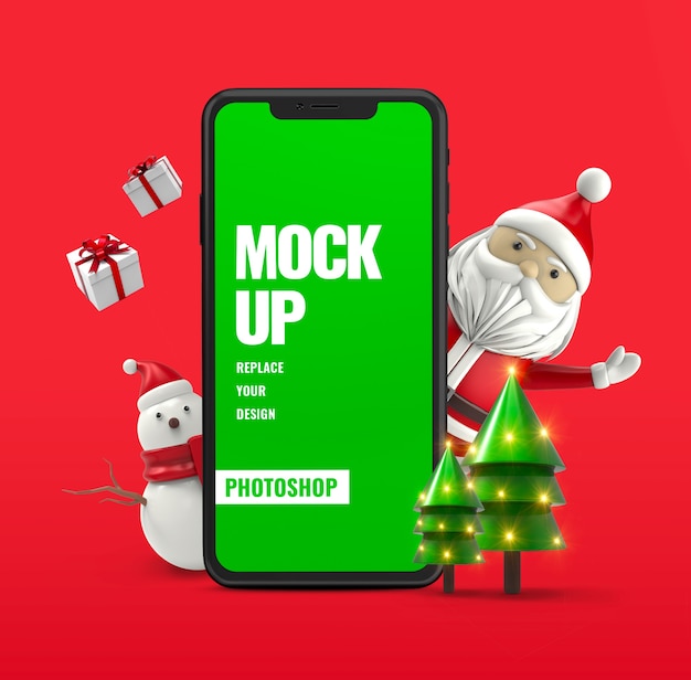 Santa with snowman smartphone mockup advertising