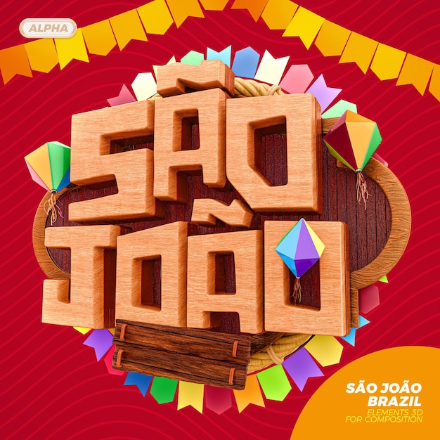 PSD sao joao brazil 3d logo render