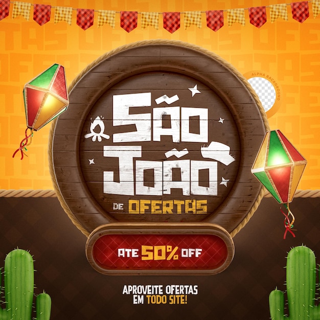 Sao joao Festa Junina braziliaanse partijaanbieding banner 3d render concept