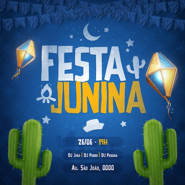 PSD sao joao festa junina braziliaanse partijaanbieding banner 3d render concept