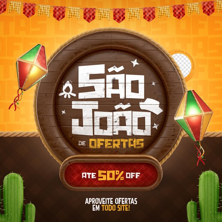 Sao joao Festa Junina brazilian party offer banner 3d render concept