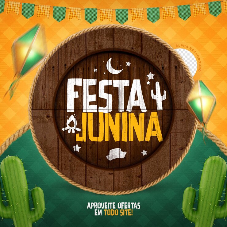 Sao joao Festa Junina brazilian party offer banner 3d render concept