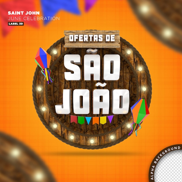 Sao joao festa junina houten frame, 3d render