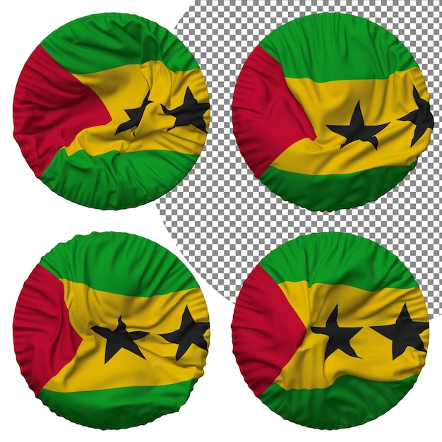 sao tome and principe flag round shape isolated different waving style bump texture 3d rendering