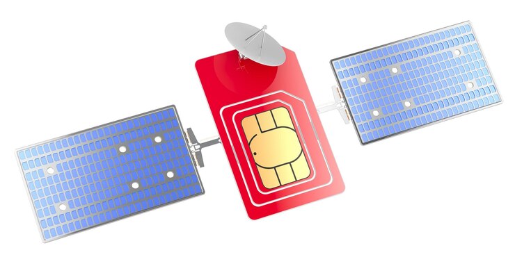 PSD satellite with sim card 3d rendering isolated on transparent background