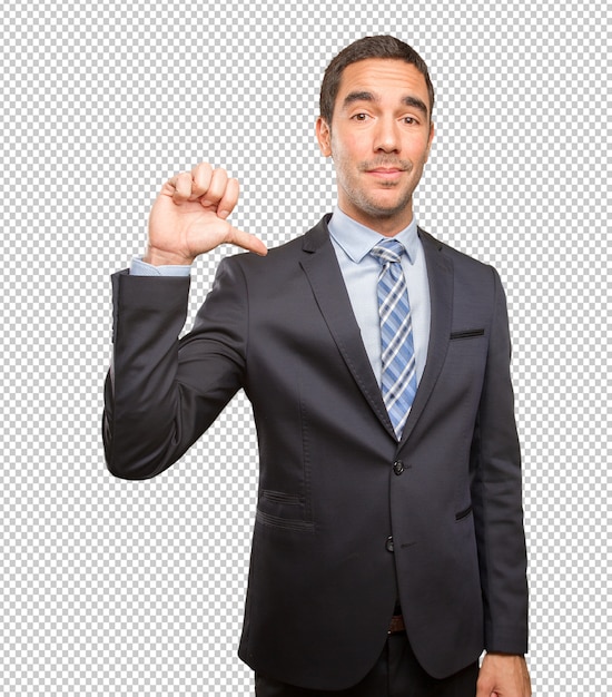 PSD satisfied businessman doing a victory gesture