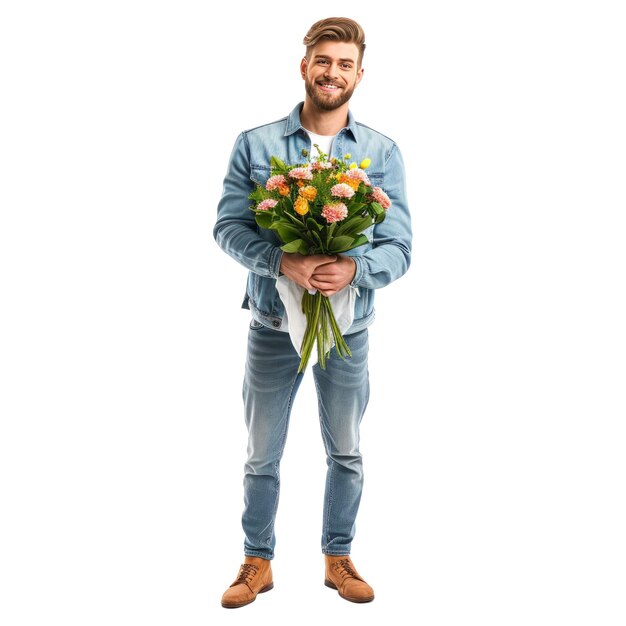 PSD satisfied man hold demonstrate fresh flowers