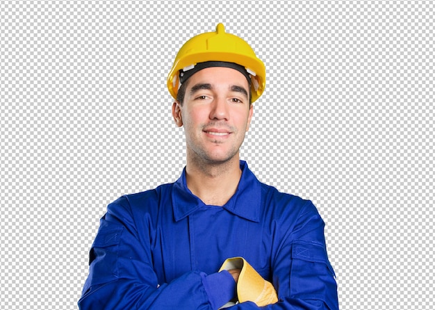 PSD satisfied worker on white background