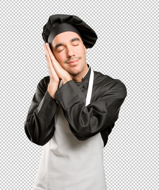 PSD satisfied young chef sleeping