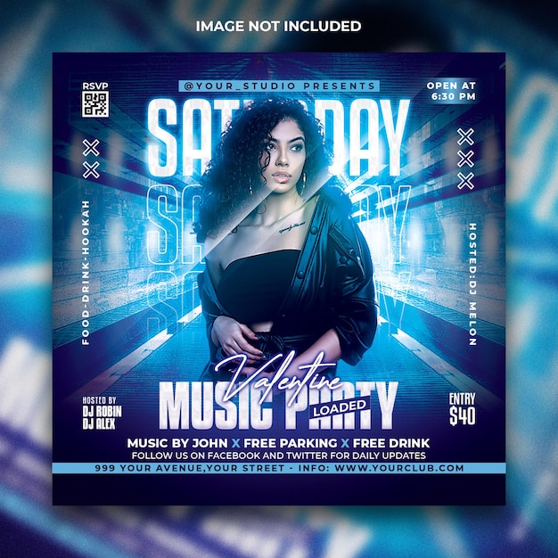 Saturday club night party flyer and social media post template