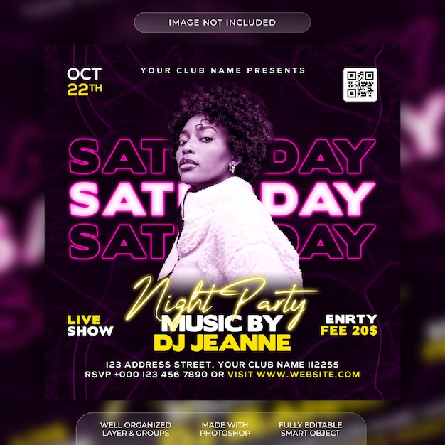 PSD saturday dj night club party flyer design template