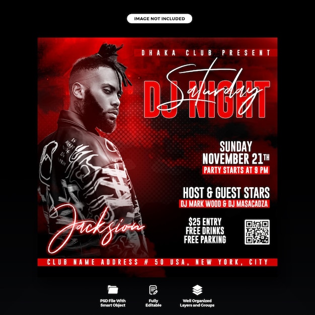 Saturday dj night party flyer and social media web banner template