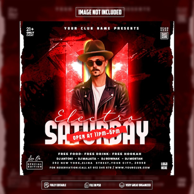 Saturday dj party flyer or social media banner template