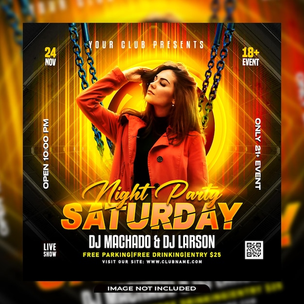 PSD saturday dj party flyer social media post and web banner