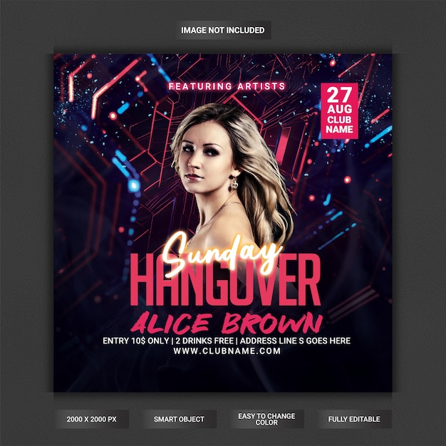 Saturday hangover club party flyer template