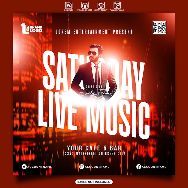 PSD saturday live music poster or social media post template