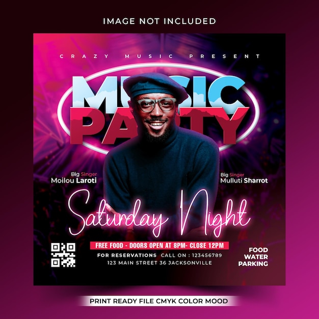 saturday music party psd flyer design template