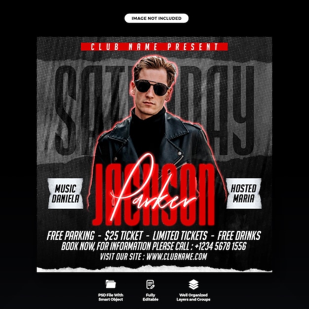 Saturday night club party flyer and social media web banner template