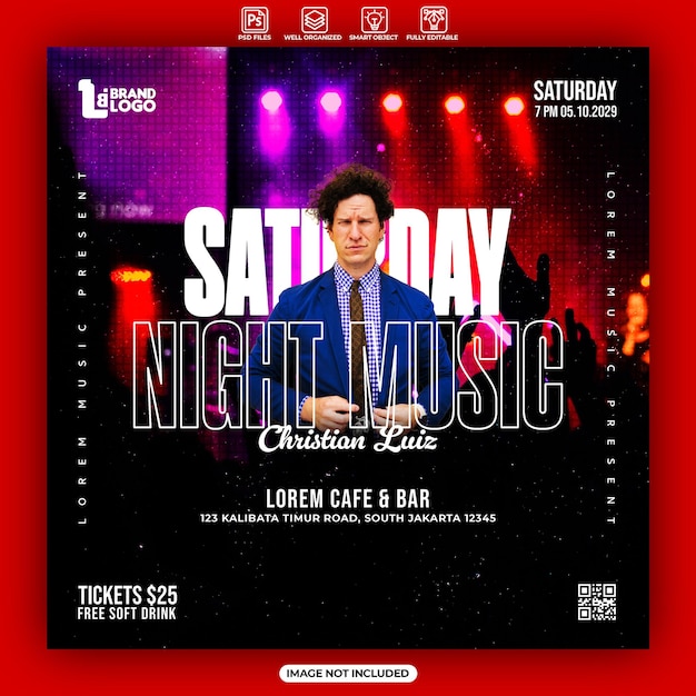 Saturday night music poster or social media instagram post template