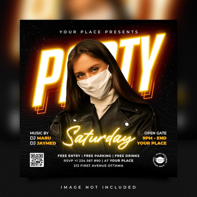Saturday night party club flyer instagram social media post template and web banner