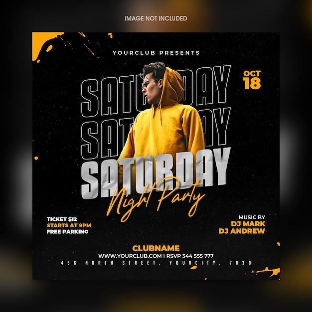 PSD saturday night party flyer social media template