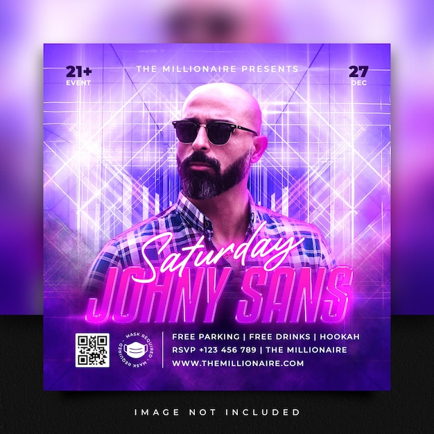 Saturday party club flyer instagram social media post template and web banner