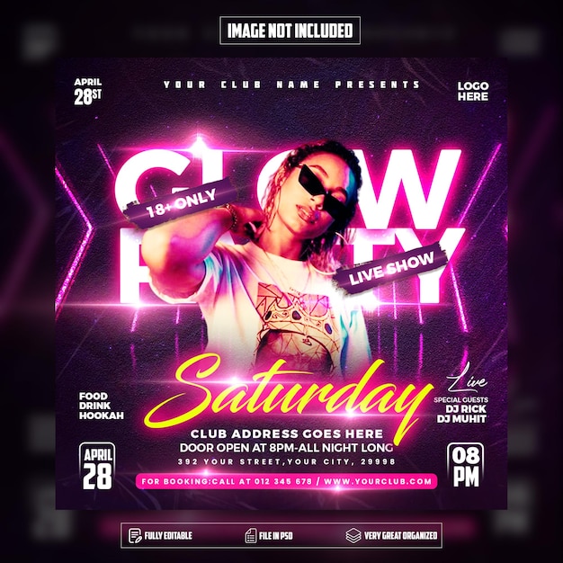 Saturday party flyer social media post and web banner psd