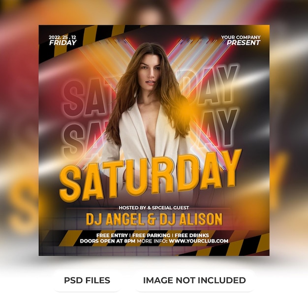 Saturday party flyer social media post and web banner template premium psd