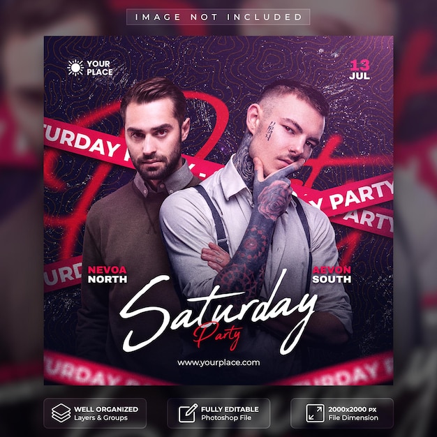 Saturday party flyer post sui social media e modello di banner web