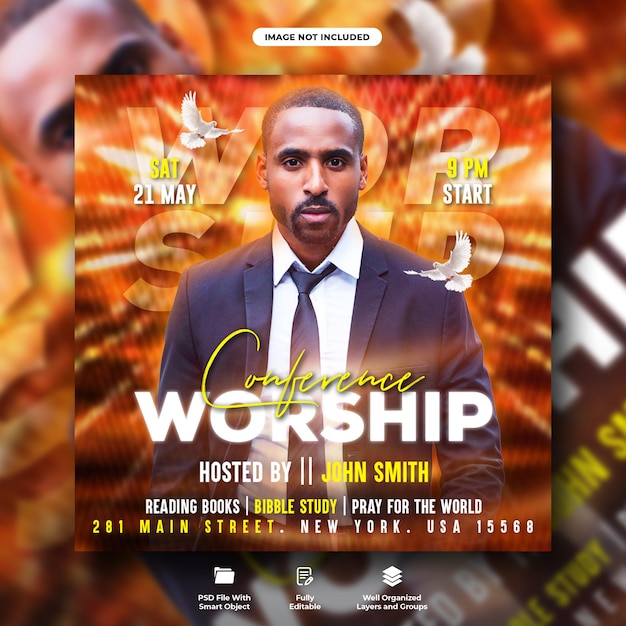 Saturday worship flyer and social media instagram post template