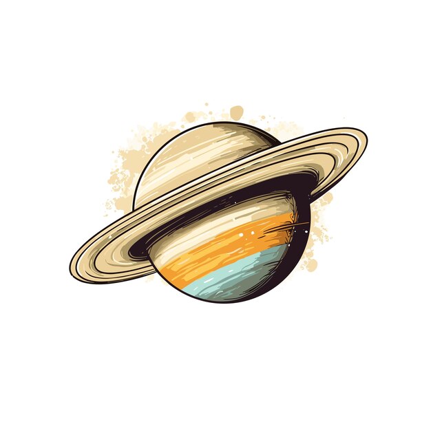 PSD saturn solar system fantasy graphical style illustration watercolor png psd