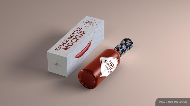 Mockup di bottiglia di salsa con scatola