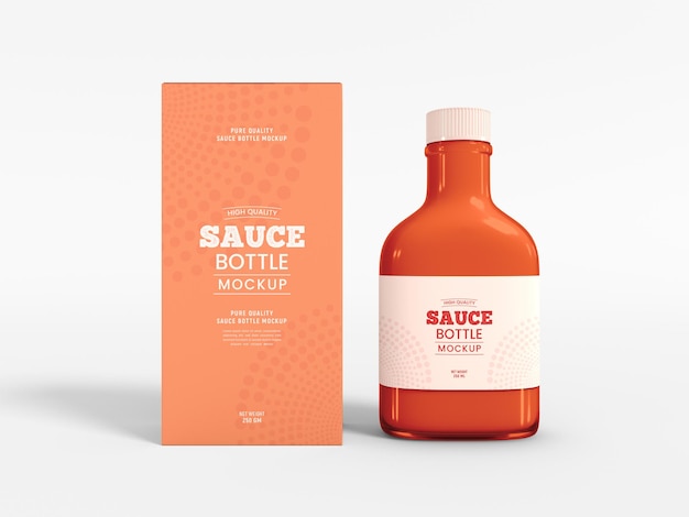 Sauce bottle with box packaging mockup