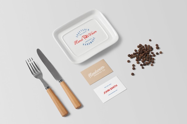 Saucer with business card mockups